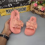 Peach Bow Slides - Maha fashions -  Women Footwear