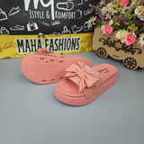 Peach Bow Slides - Maha fashions -  Women Footwear