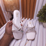 White Women’s Rhinestone Flat Sandals