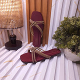Maroon Women’s Rhinestone Flat Sandals