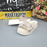 Beige Check Bow Slides - Maha fashions -  woman footwear