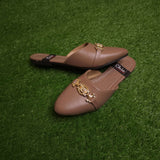 Khaki Buckle Mules in Flat - Maha fashions -  Women Footwear