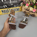 Brown Studs Strips Footwear in Heel - Maha fashions -  Women Footwear
