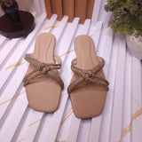 Beige Women’s Rhinestone Flat Sandals