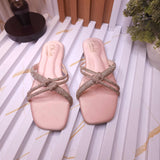 Pink Women’s Rhinestone Flat Sandals