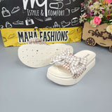 Beige Check Bow Slides - Maha fashions -  woman footwear