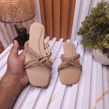 Beige Women’s Rhinestone Flat Sandals