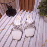 White Women’s Rhinestone Flat Sandals