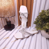 White Women’s Rhinestone Flat Sandals
