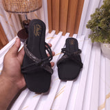 Black Women’s Rhinestone Flat Sandals