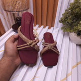 Maroon Women’s Rhinestone Flat Sandals