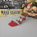 Red Studs Strips Footwear in Heel - Maha fashions -  Women Footwear
