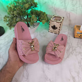 Pink Casual Slides with Golden Buckle