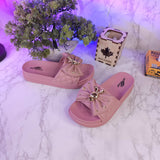 Pink Casual Slides with Golden Buckle