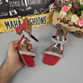 Red Studs Strips Footwear in Heel - Maha fashions -  Women Footwear