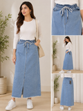 Ice Blue Wide Leg Denim Skirt