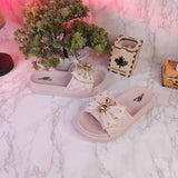 Beige Casual Slides with Golden Buckle