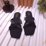 Black Women’s Rhinestone Flat Sandals