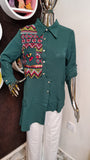 Green Embroidery casual shirt