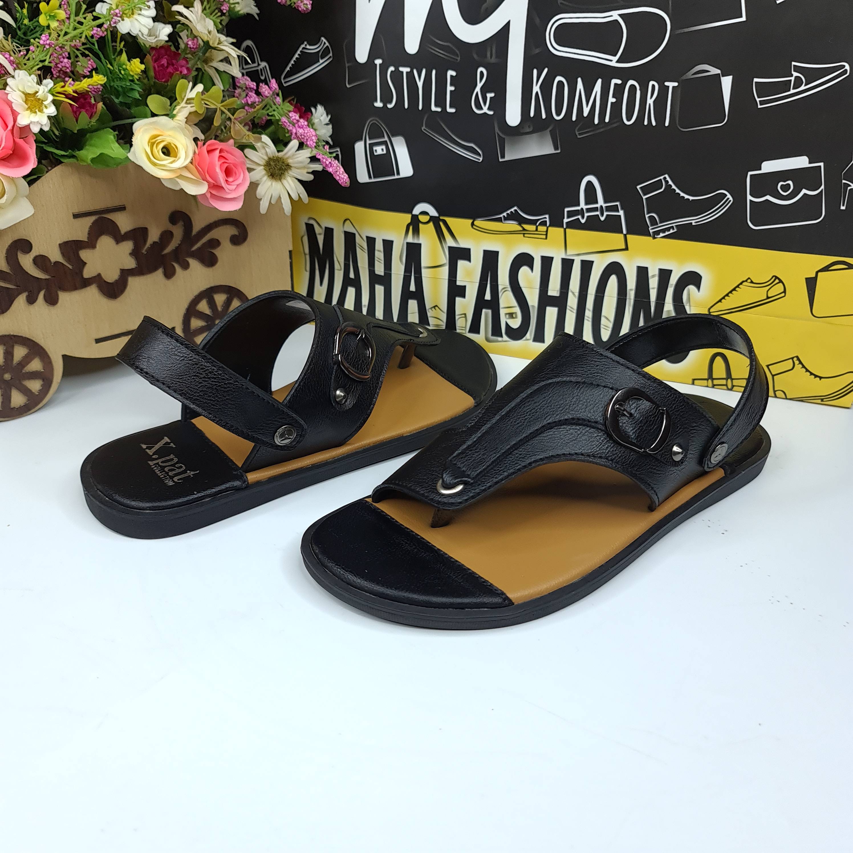 Black Stitch Pattern Sandals - Maha fashions -  