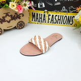 Pink White Patten Flat Slippers - Maha fashions -  