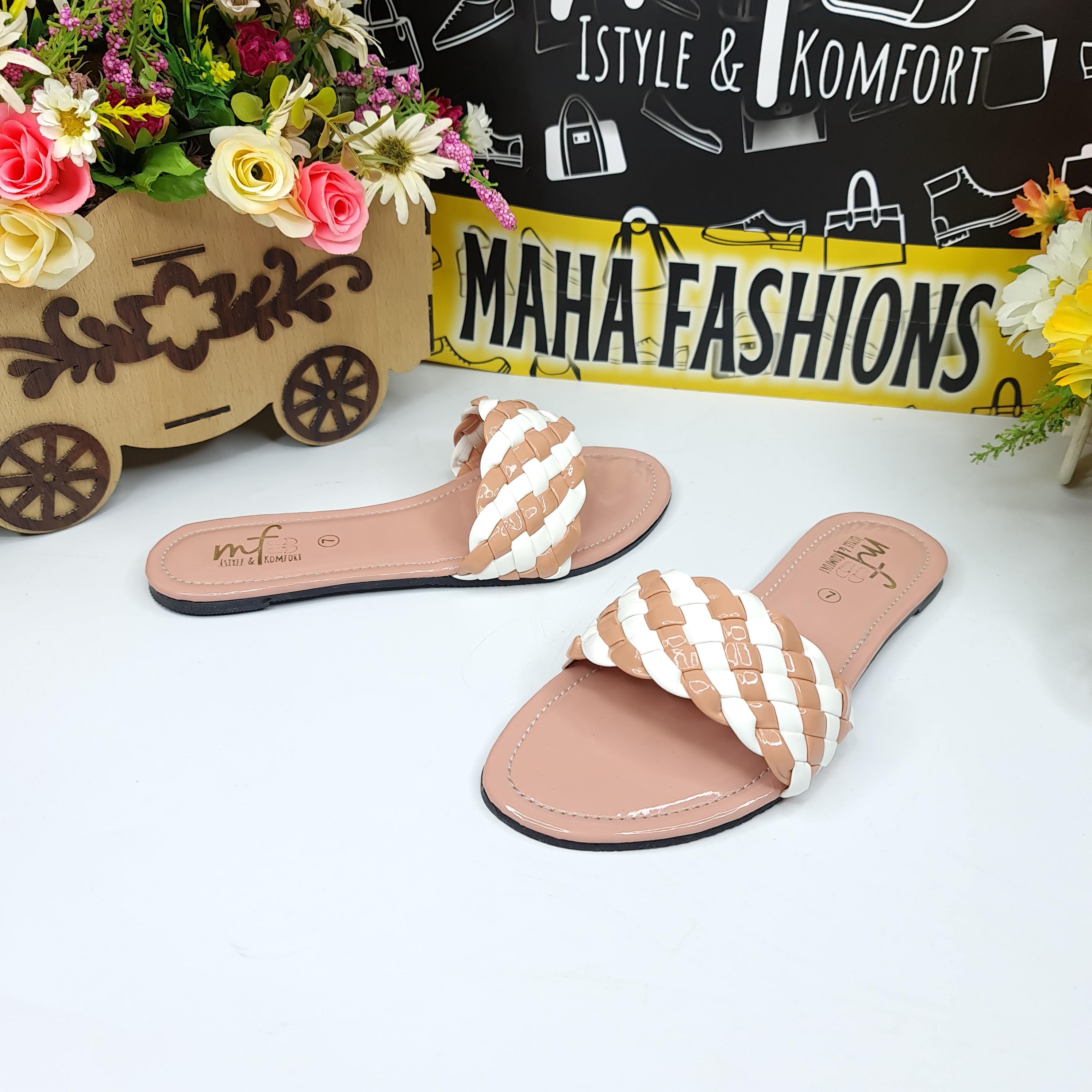 Pink White Patten Flat Slippers - Maha fashions -  