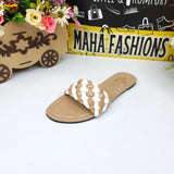 Mustard White Patten Flat Slippers - Maha fashions -  