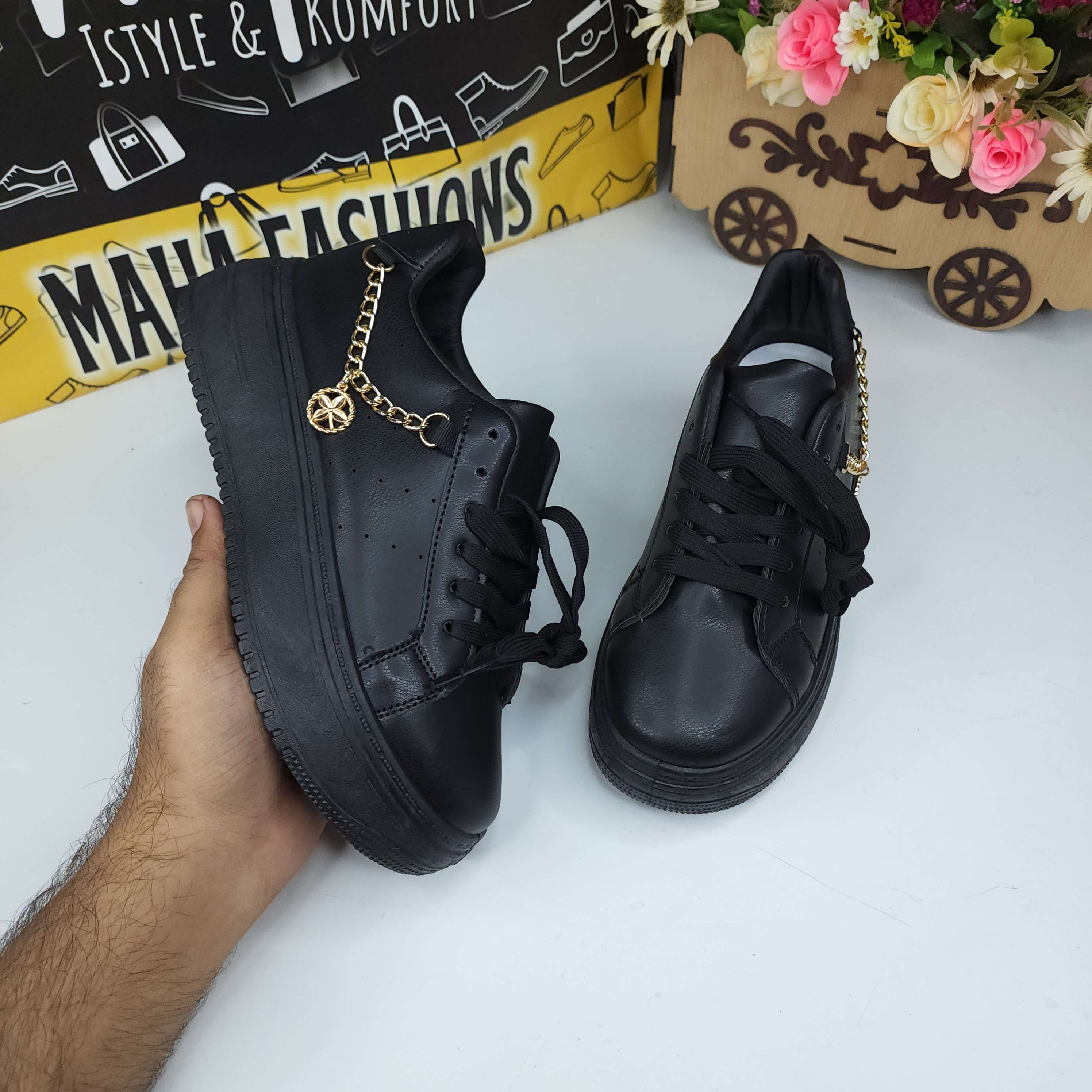 Black Chain Sneakers - Maha fashions -  