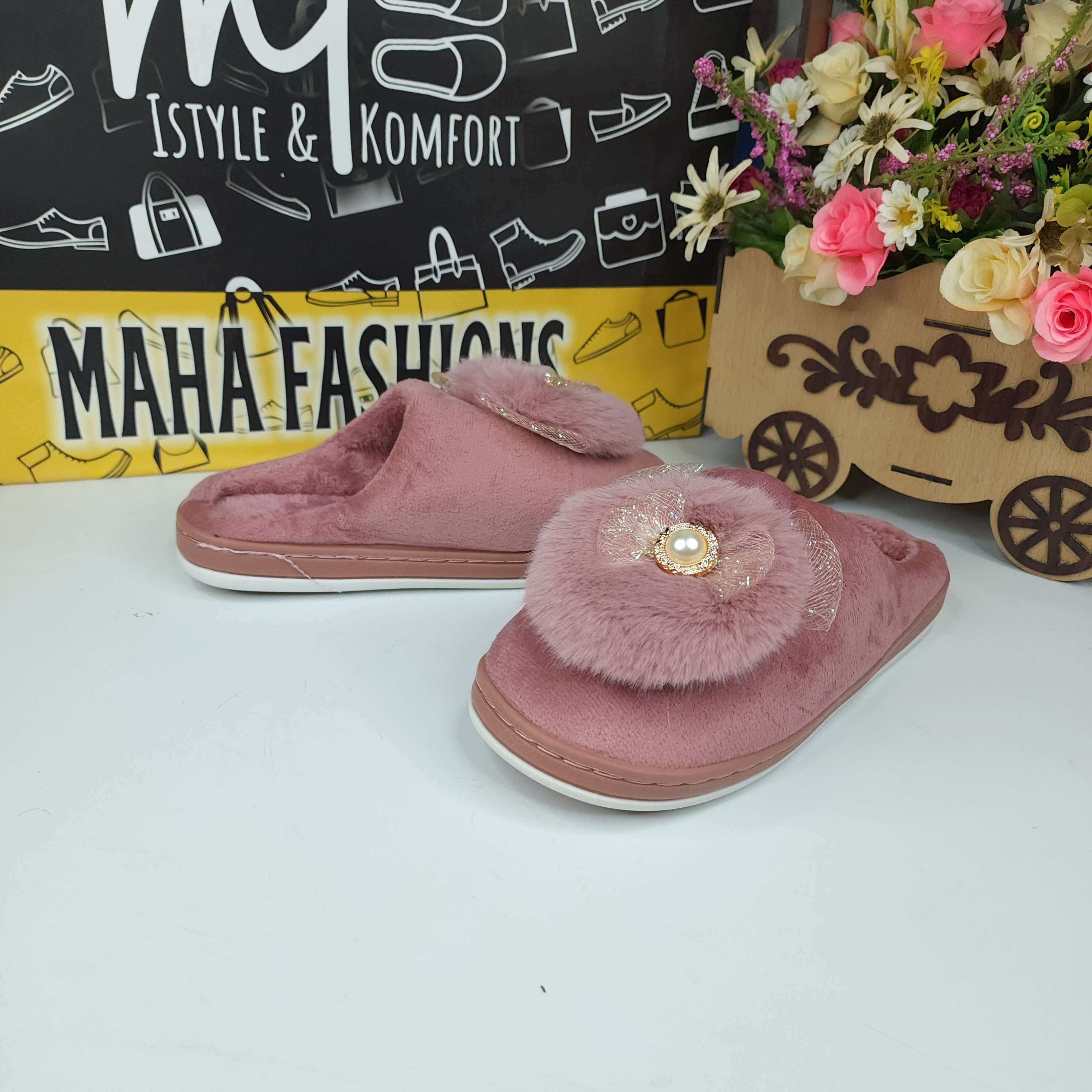Pink Fur Mules - Maha fashions -  