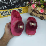 Maroon Fur Slippers - Maha fashions -  