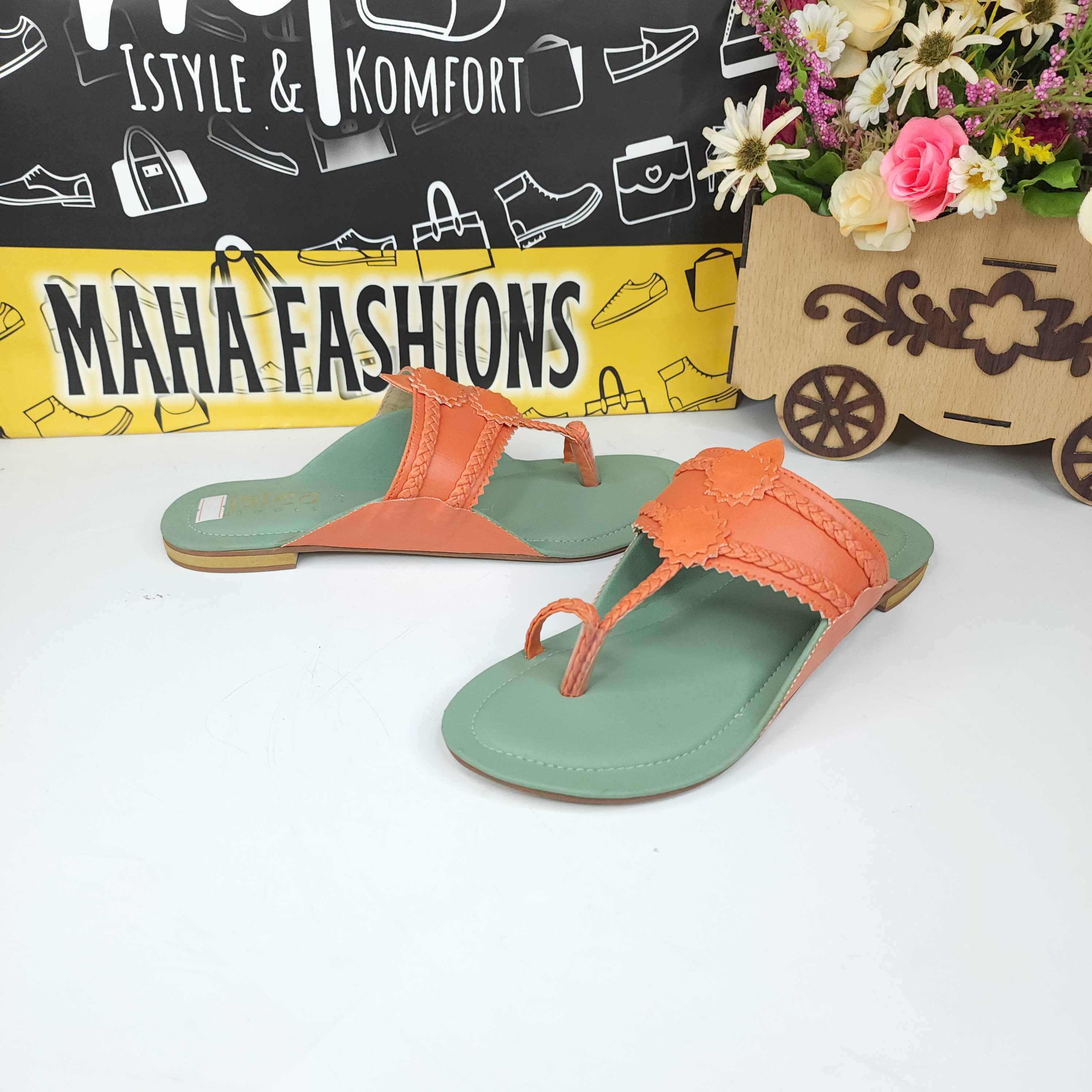 Orange Green Twin Color Kolapuri - Maha fashions -  