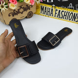 Black Straps Buckle Flat - Maha fashions -  